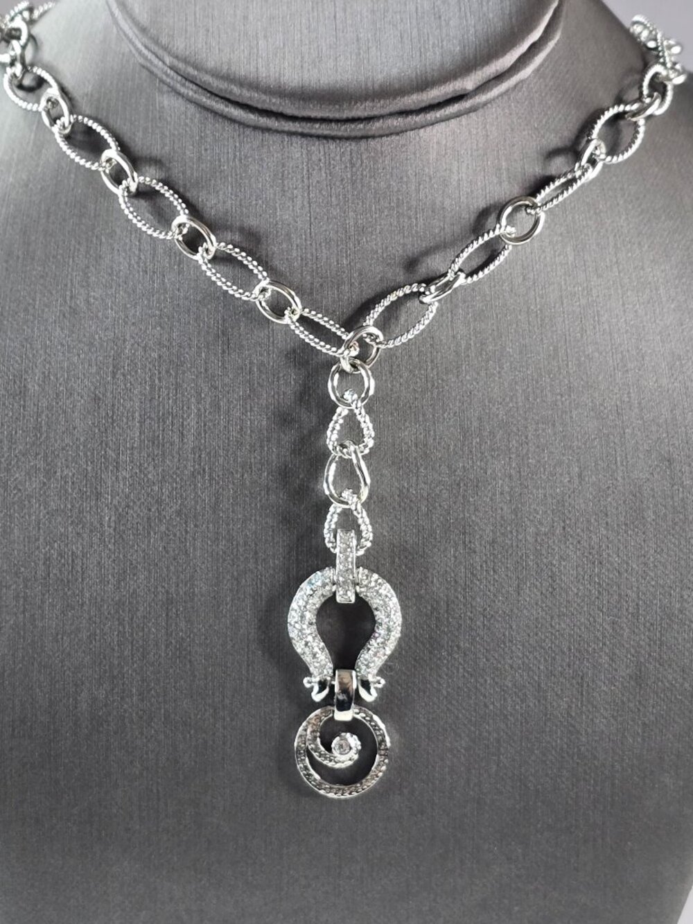 Womens Sterling Silver Modernist CZ Drop Pendant Necklace 28.9g E3072